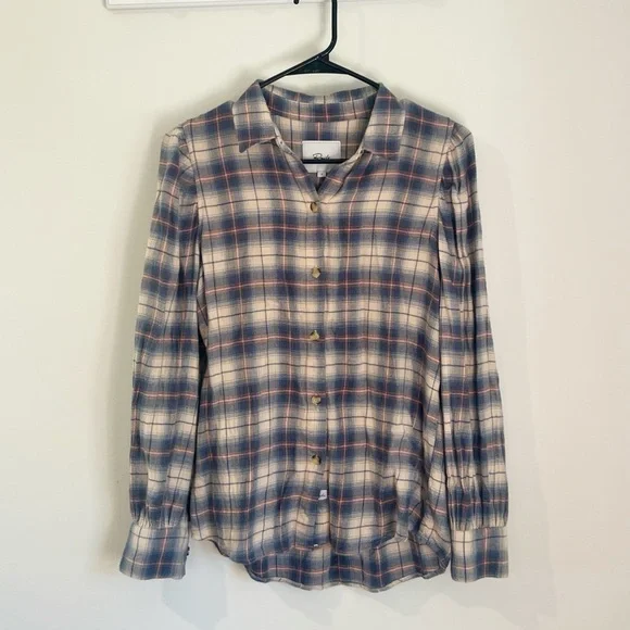 RAILS Angelica Button Down Flannel Plaid Shirt in Natural Marine Pink - Picture 7 of 9